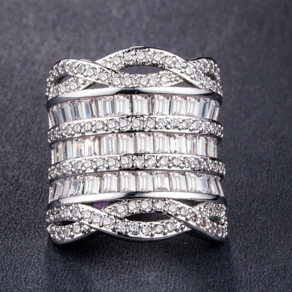 Luxury Silver  Princess Cut White Sapphire Ring - Picture 3 of 4